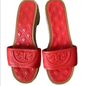 Fleming Low-Heel Espadrille Slide Sandal, Red
